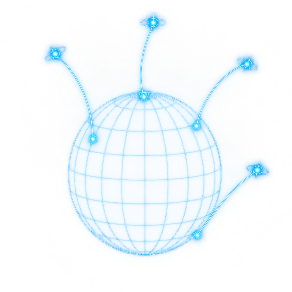An abstract diagram of a globe with remote ground nodes connected by arcing lines to orbital points above, representing DarkSky's ground-to-orbit network
